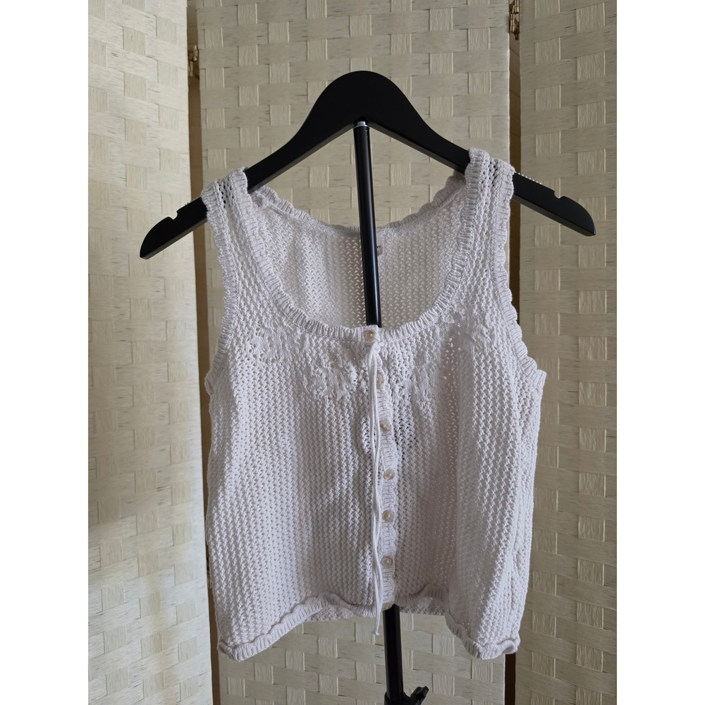 Old Navy Seaside Cotton Crochet Knit Button Front Tank Top White Medium